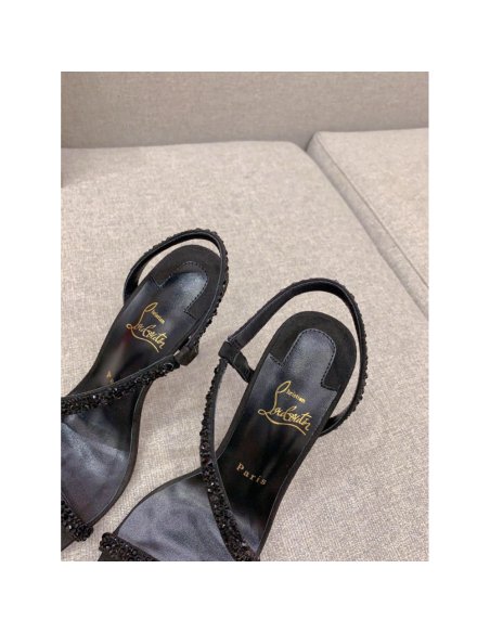 Cheap Reps Christian Louboutin Rosalie Strass Sandals 100mm in Black Leather