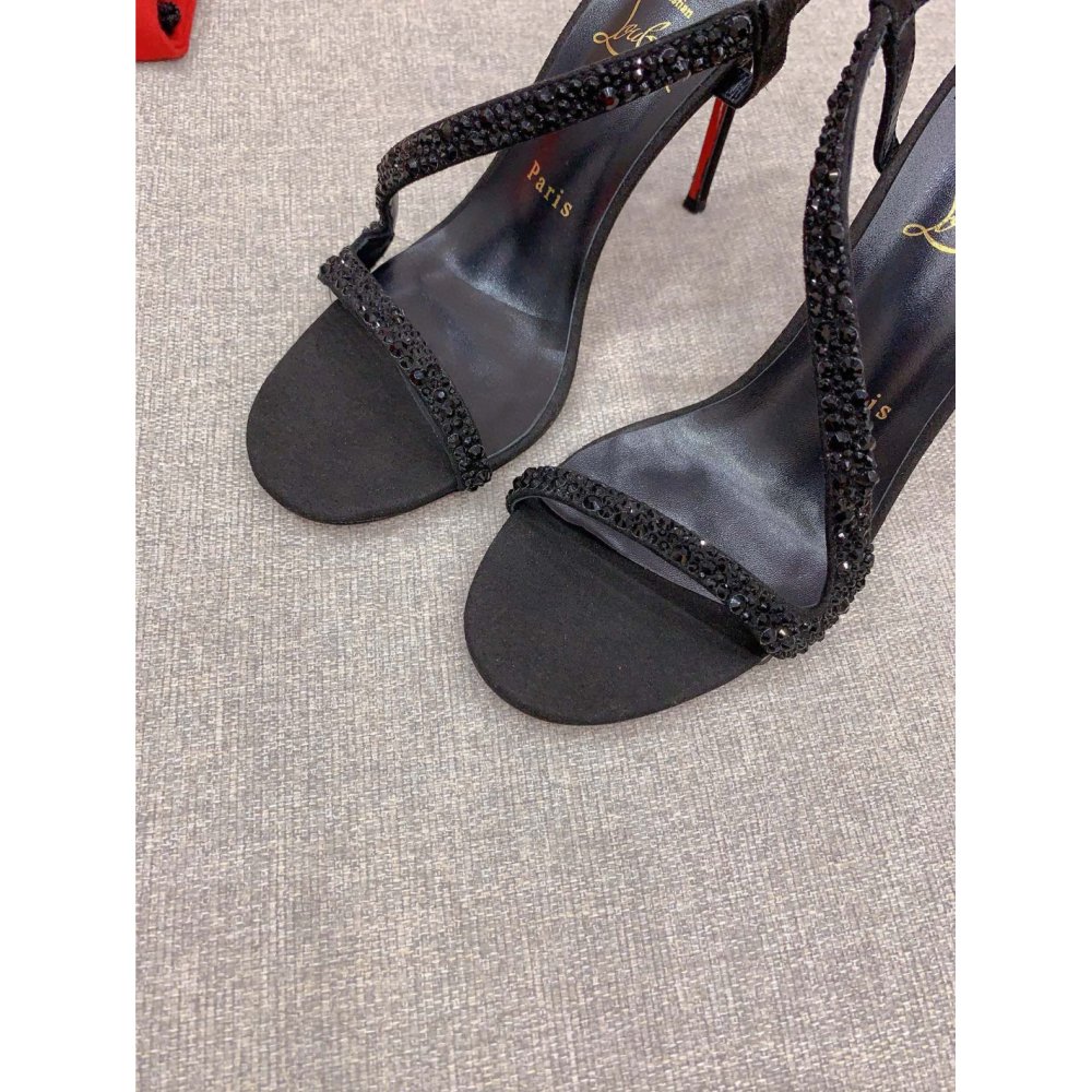 Cheap Reps Christian Louboutin Rosalie Strass Sandals 100mm in Black Leather