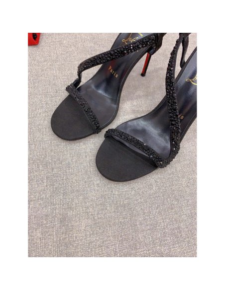 Cheap Reps Christian Louboutin Rosalie Strass Sandals 100mm in Black Leather