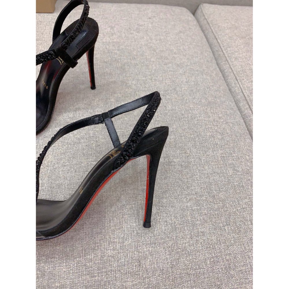 Cheap Reps Christian Louboutin Rosalie Strass Sandals 100mm in Black Leather