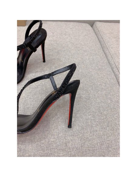 Cheap Reps Christian Louboutin Rosalie Strass Sandals 100mm in Black Leather