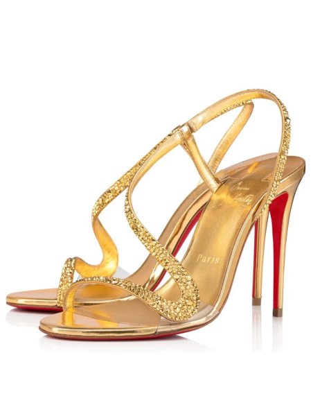 Cheap Reps Christian Louboutin Rosalie Strass Sandals 100mm in Gold Leather