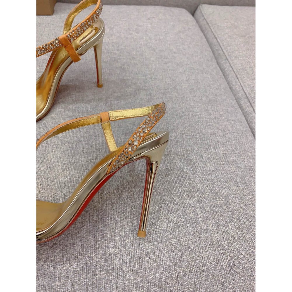 Cheap Reps Christian Louboutin Rosalie Strass Sandals 100mm in Gold Leather