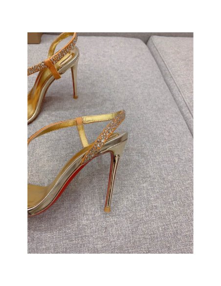 Cheap Reps Christian Louboutin Rosalie Strass Sandals 100mm in Gold Leather