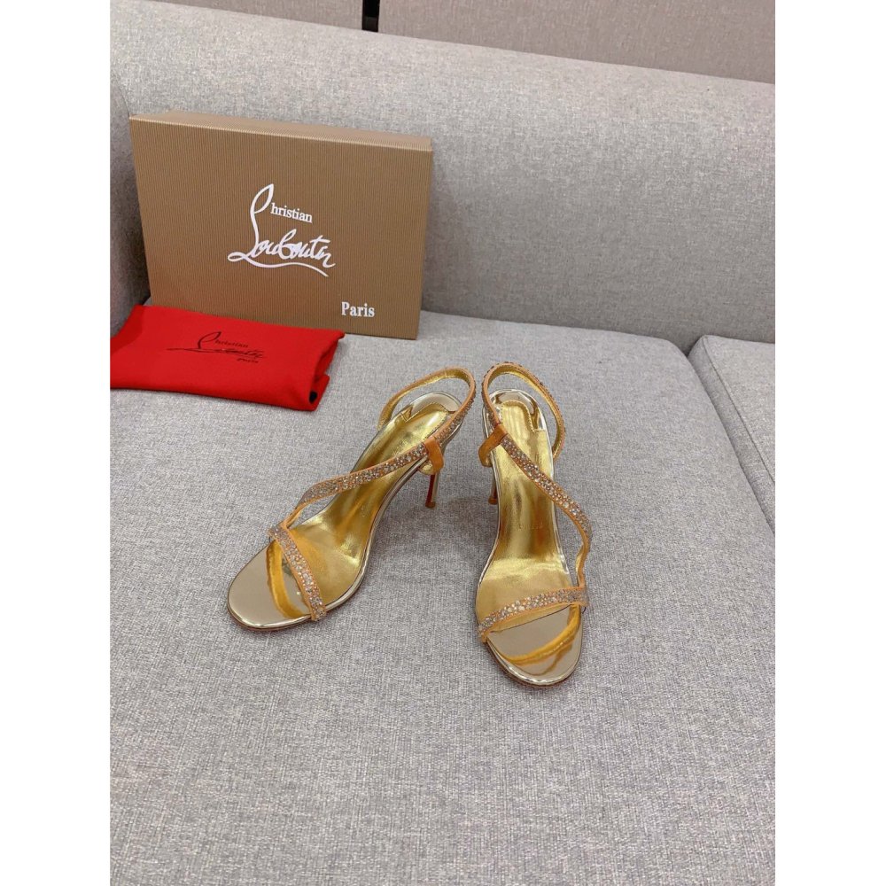 Cheap Reps Christian Louboutin Rosalie Strass Sandals 100mm in Gold Leather