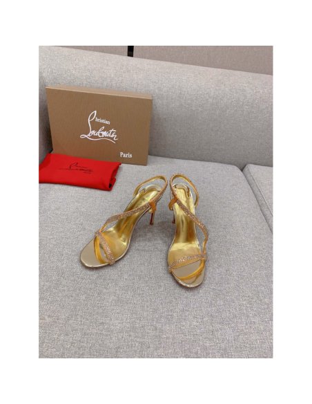 Cheap Reps Christian Louboutin Rosalie Strass Sandals 100mm in Gold Leather