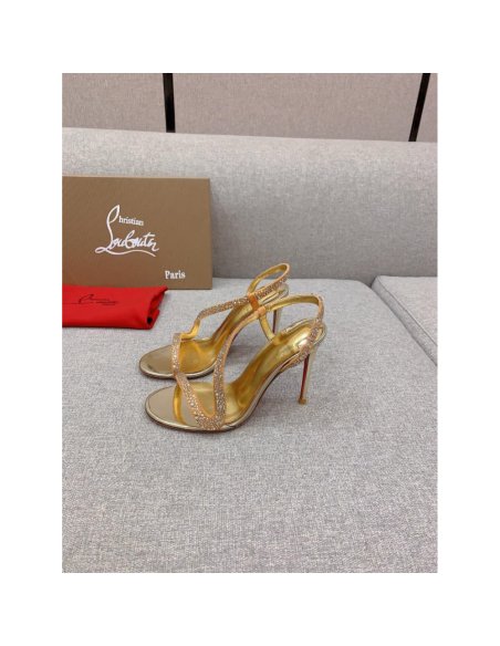 Cheap Reps Christian Louboutin Rosalie Strass Sandals 100mm in Gold Leather