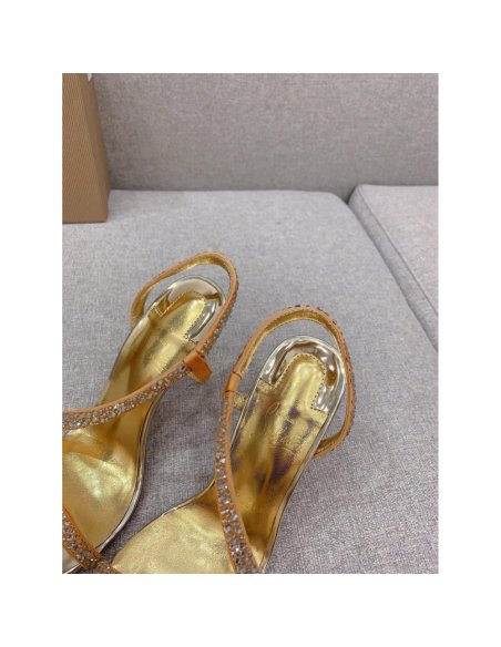 Cheap Reps Christian Louboutin Rosalie Strass Sandals 100mm in Gold Leather