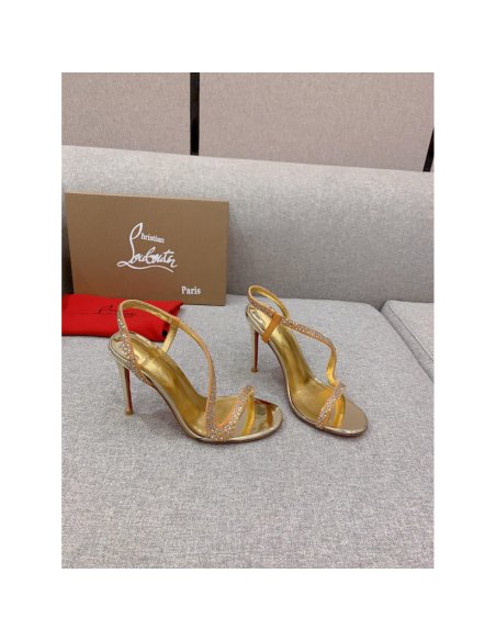 Cheap Reps Christian Louboutin Rosalie Strass Sandals 100mm in Gold Leather