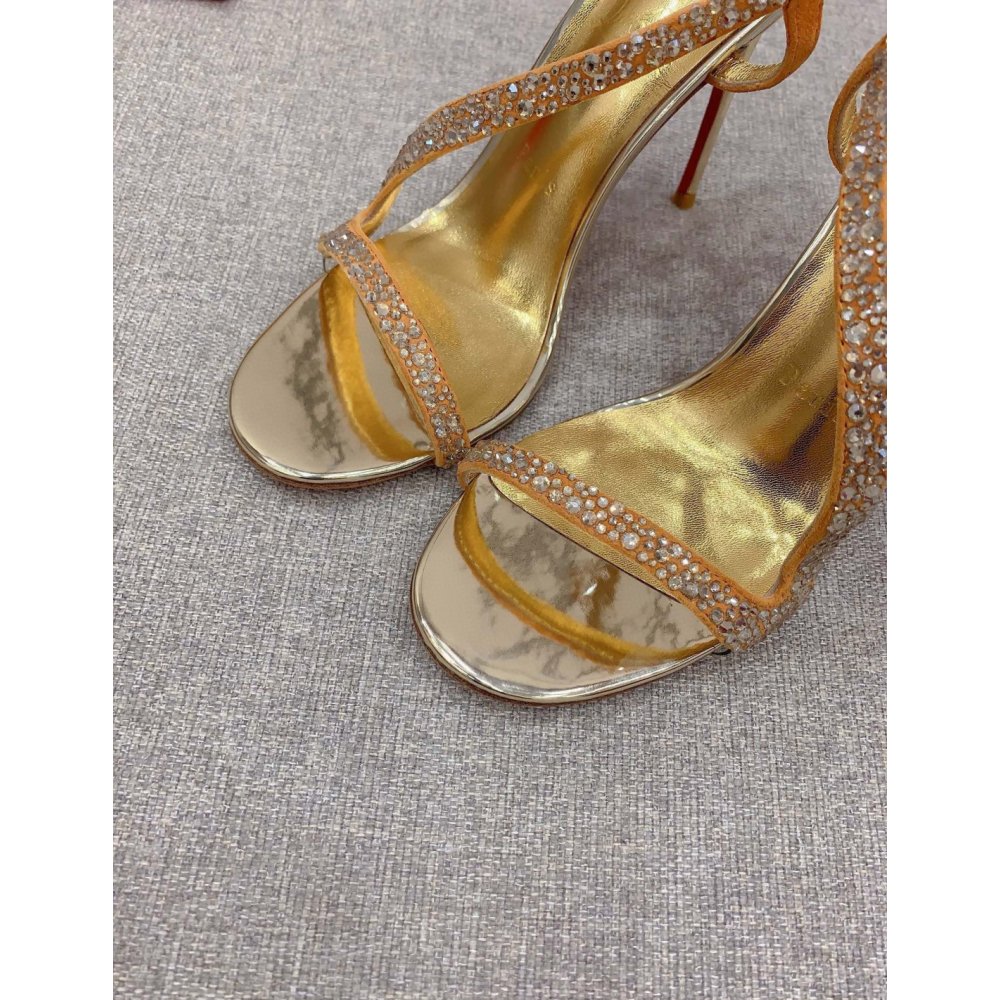 Cheap Reps Christian Louboutin Rosalie Strass Sandals 100mm in Gold Leather