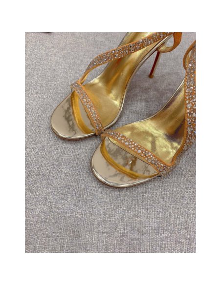 Cheap Reps Christian Louboutin Rosalie Strass Sandals 100mm in Gold Leather