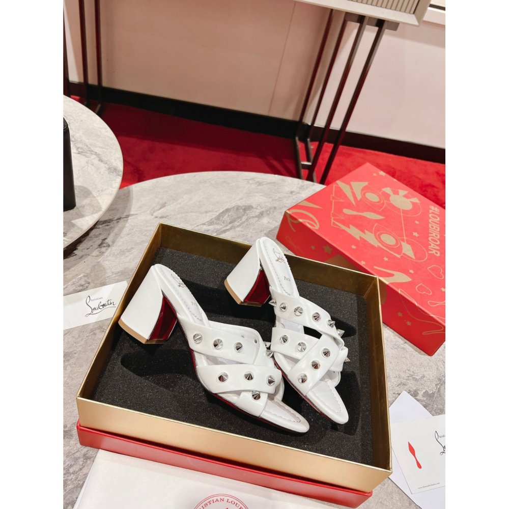 Cheap Reps Christian Louboutin Spika Club Sandals 85mm In White Leather