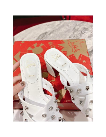 Cheap Reps Christian Louboutin Spika Club Sandals 85mm In White Leather