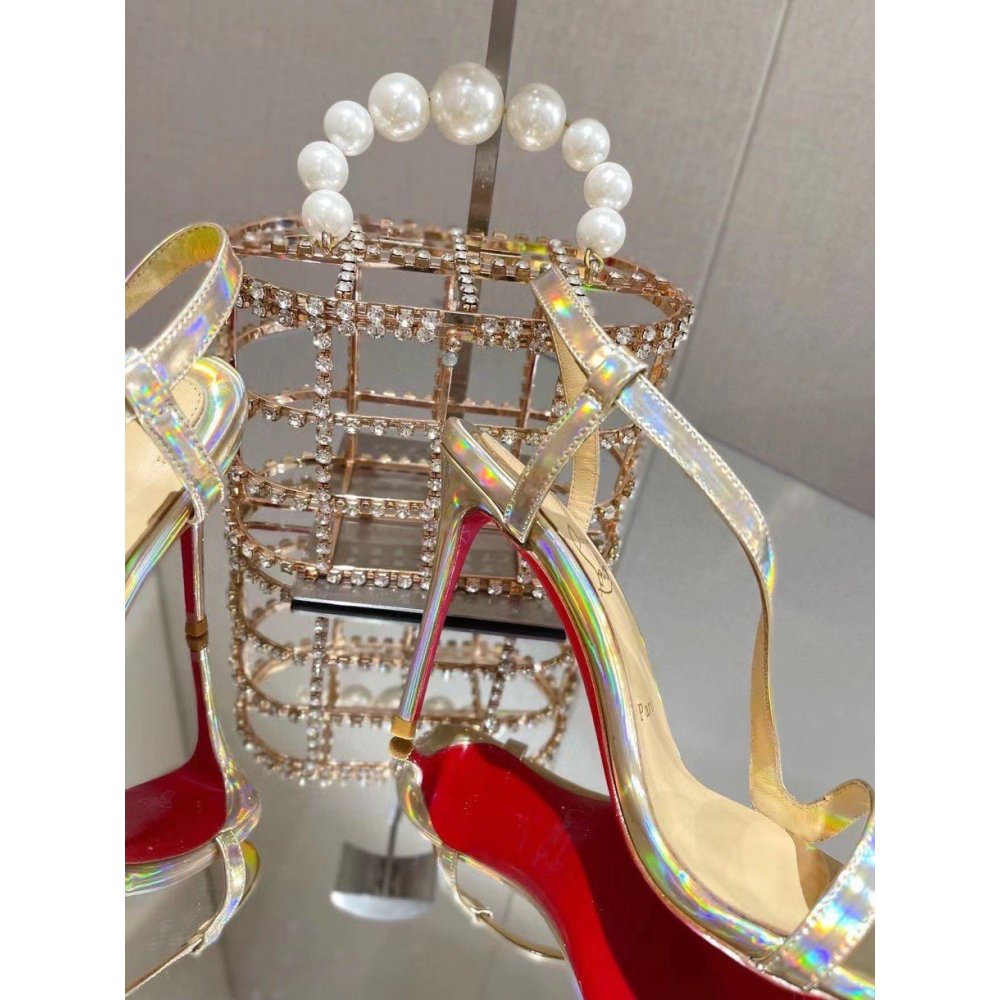 Cheap Reps Christian Louboutin Rosalie 100mm Sandals In Gold Patent Psychic