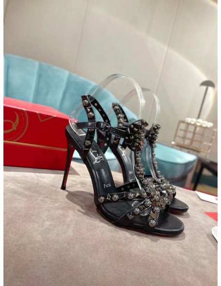 Cheap Reps Christian Louboutin Goldora 100mm Black Sandals with Spikes