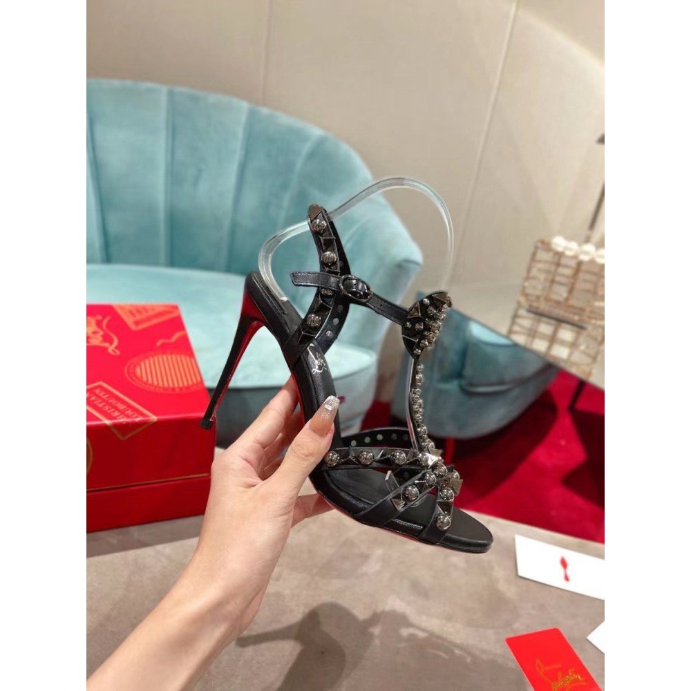 Cheap Reps Christian Louboutin Goldora 100mm Black Sandals with Spikes