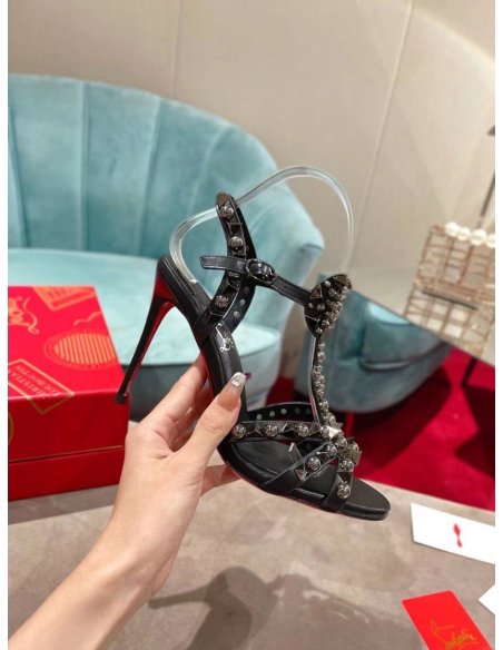 Cheap Reps Christian Louboutin Goldora 100mm Black Sandals with Spikes