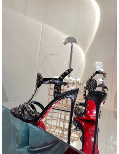 Cheap Reps Christian Louboutin Goldora 100mm Black Sandals with Spikes