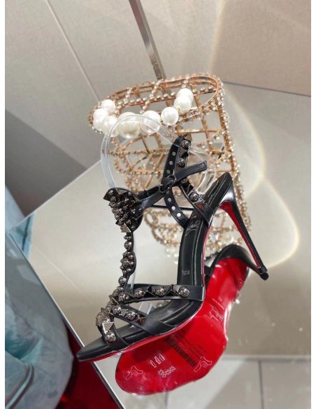 Cheap Reps Christian Louboutin Goldora 100mm Black Sandals with Spikes