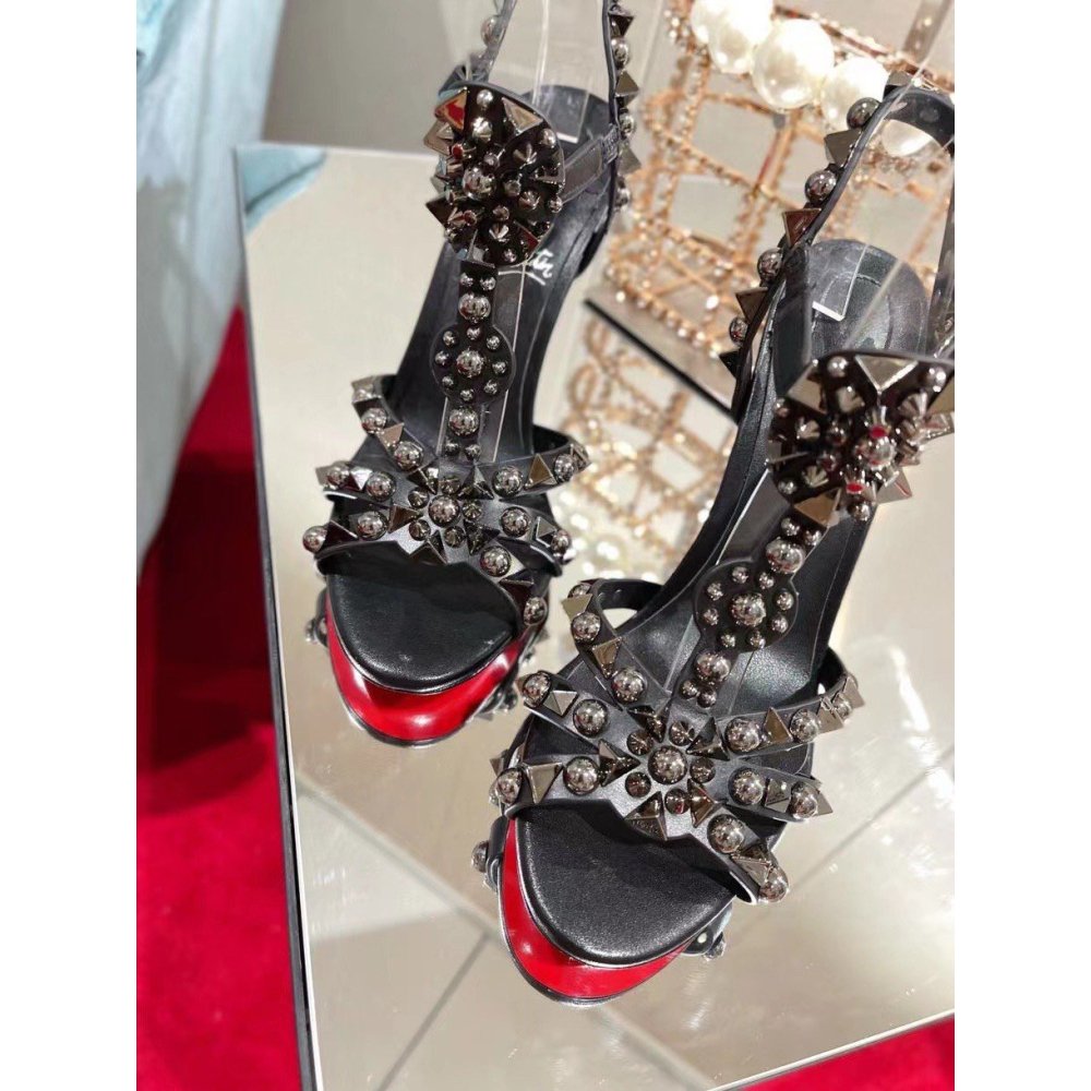 Cheap Reps Christian Louboutin Goldora 100mm Black Sandals with Spikes
