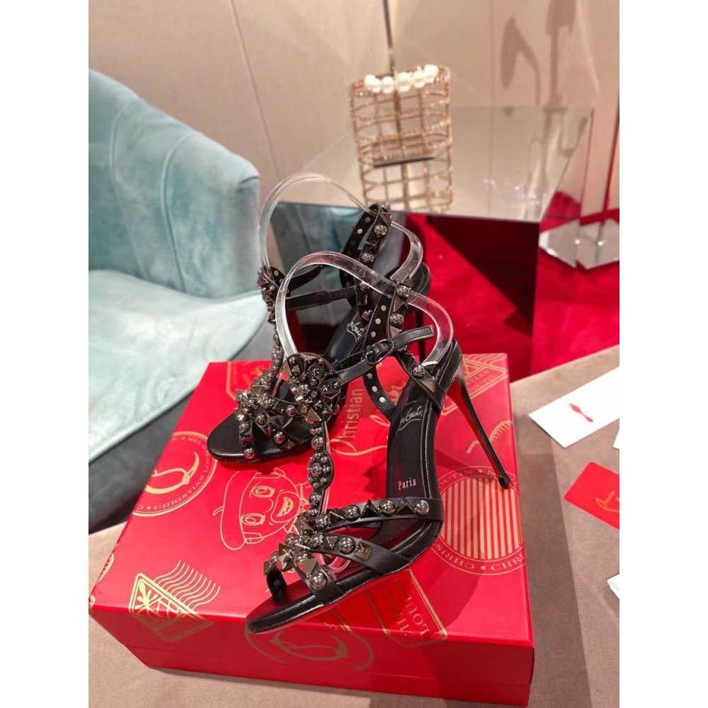 Cheap Reps Christian Louboutin Goldora 100mm Black Sandals with Spikes