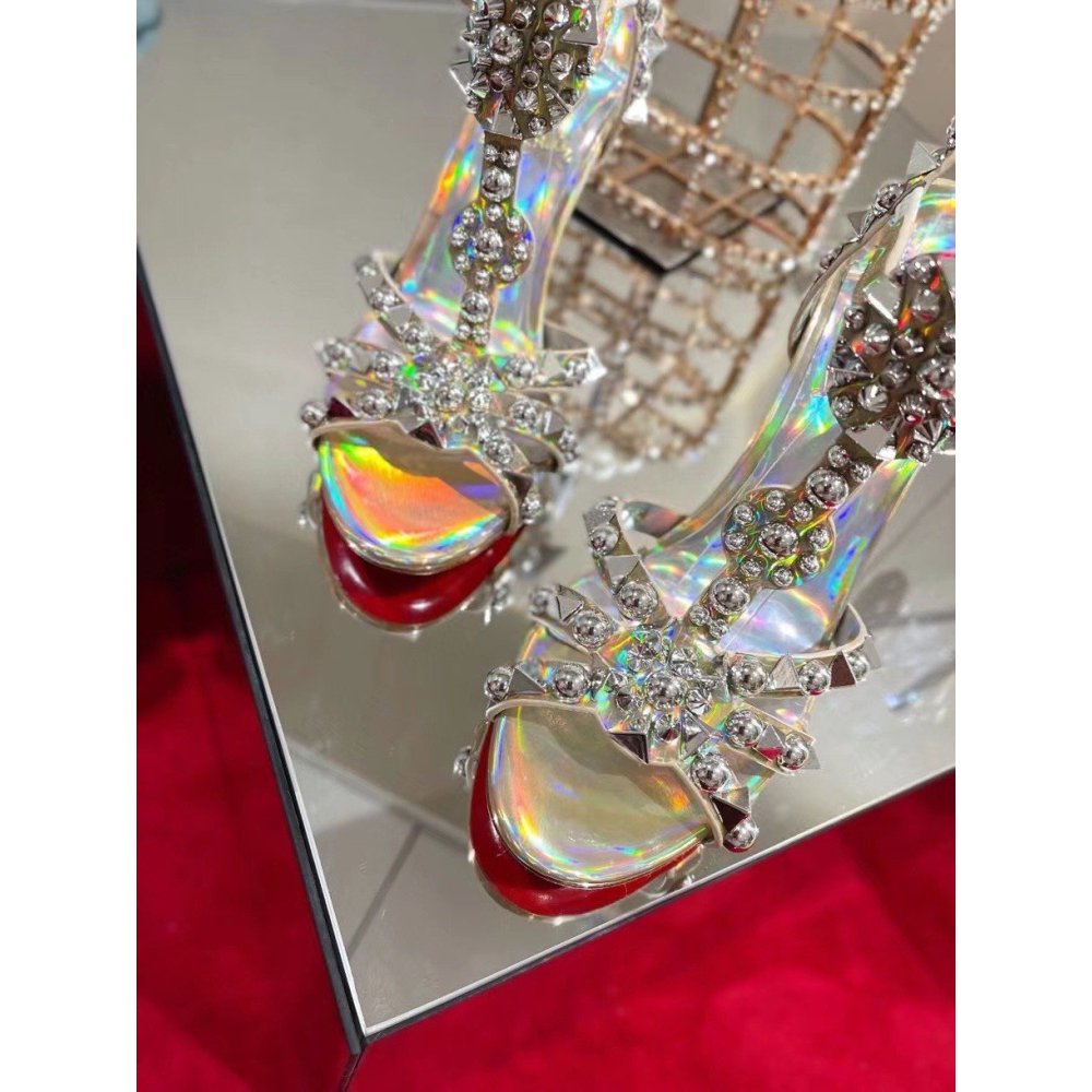 Cheap Reps Christian Louboutin Goldora 100mm Silver Sandals with Spikes