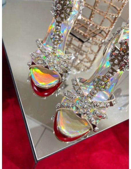 Cheap Reps Christian Louboutin Goldora 100mm Silver Sandals with Spikes