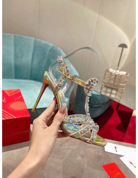 Cheap Reps Christian Louboutin Goldora 100mm Silver Sandals with Spikes