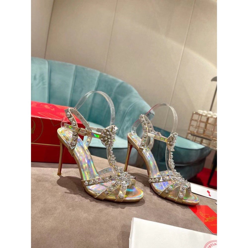 Cheap Reps Christian Louboutin Goldora 100mm Silver Sandals with Spikes