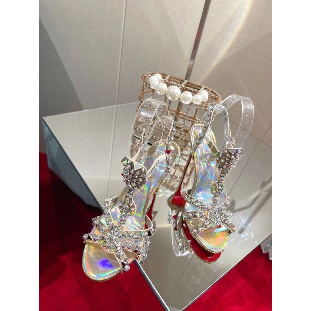 Cheap Reps Christian Louboutin Goldora 100mm Silver Sandals with Spikes