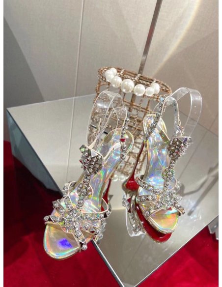 Cheap Reps Christian Louboutin Goldora 100mm Silver Sandals with Spikes