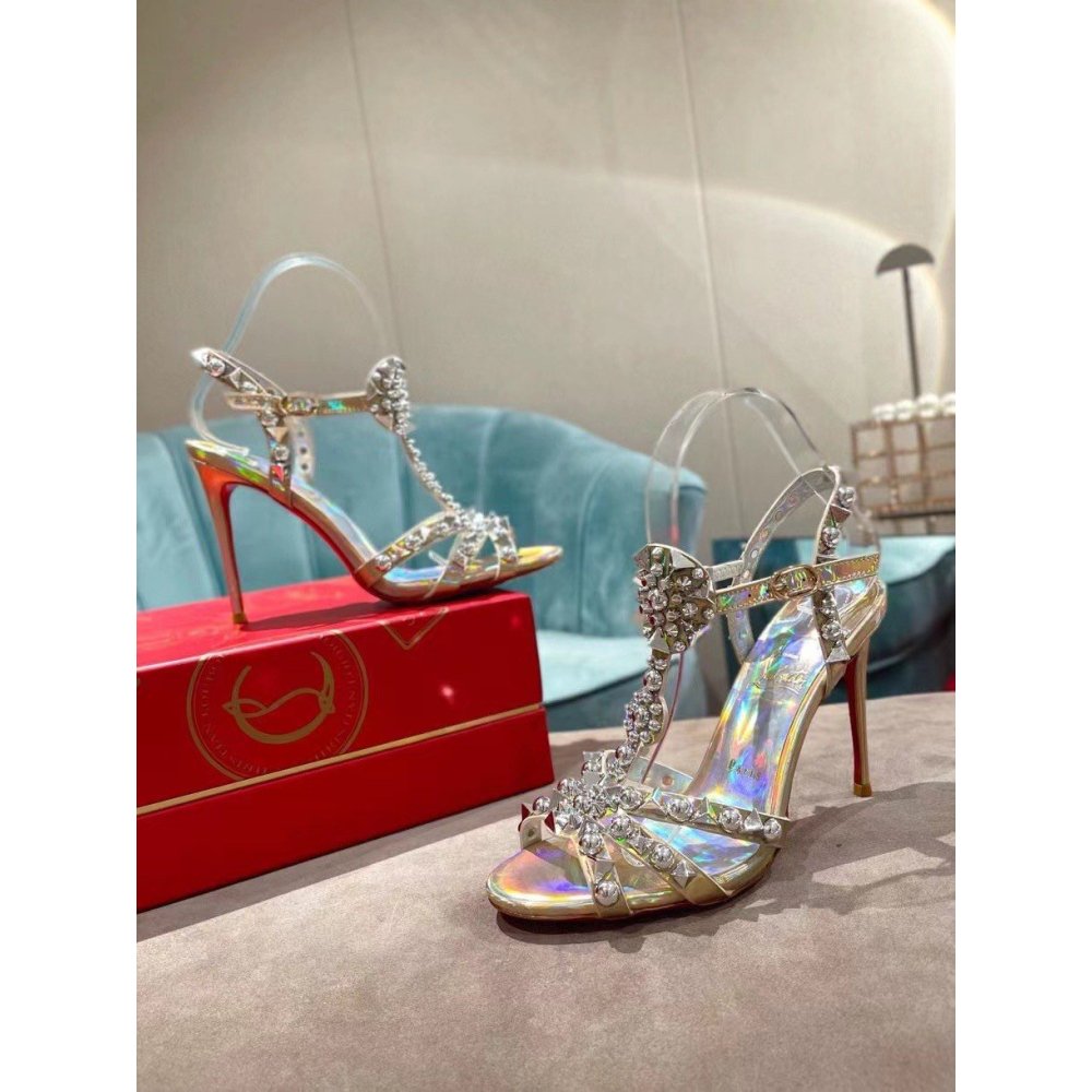 Cheap Reps Christian Louboutin Goldora 100mm Silver Sandals with Spikes