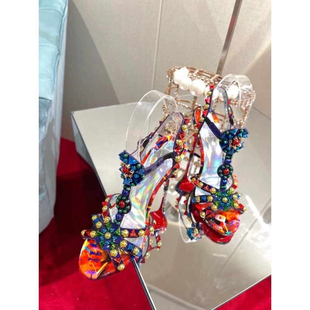 Cheap Reps Christian Louboutin Goldora 100mm Sandals with Multicoloured Spikes