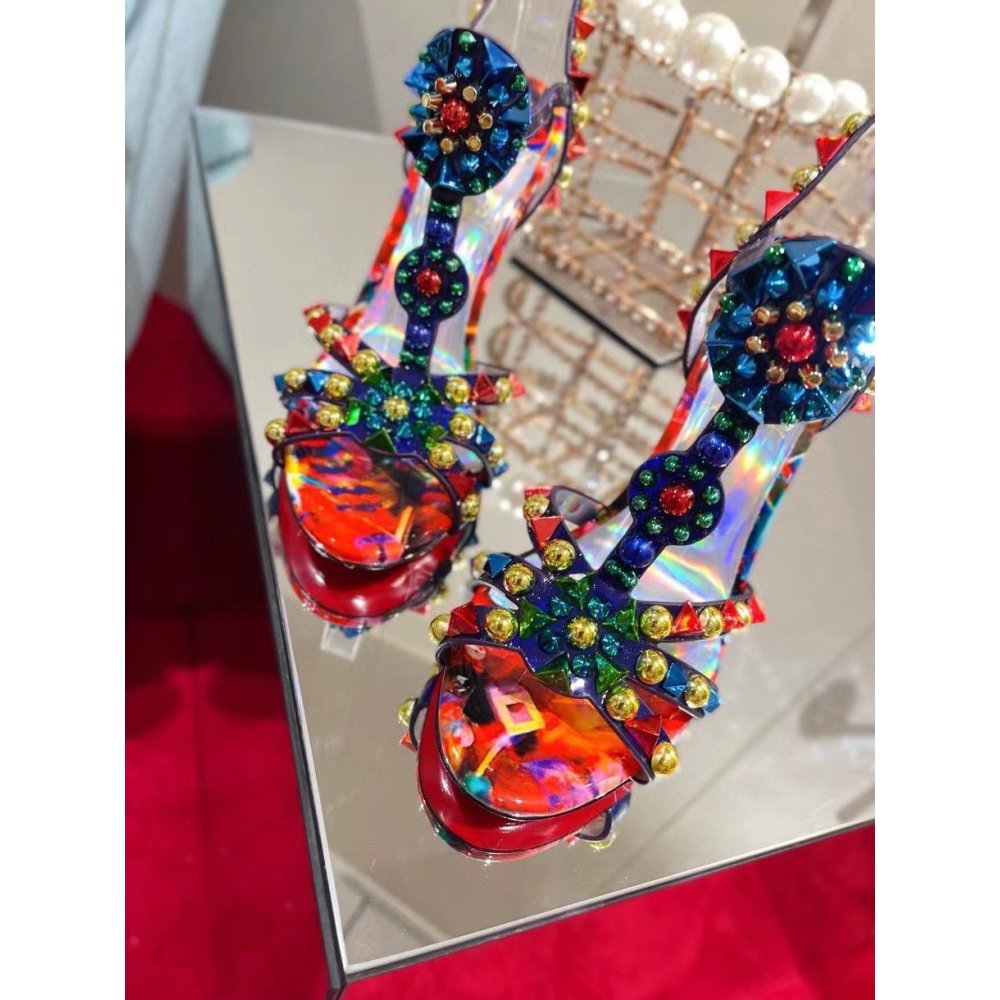 Cheap Reps Christian Louboutin Goldora 100mm Sandals with Multicoloured Spikes