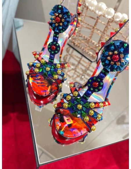 Cheap Reps Christian Louboutin Goldora 100mm Sandals with Multicoloured Spikes