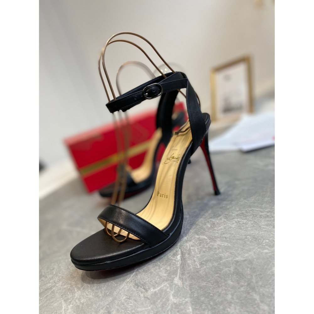 Cheap Reps Christian Louboutin Loubi Queen 100mm Sandals In Black Lambskin