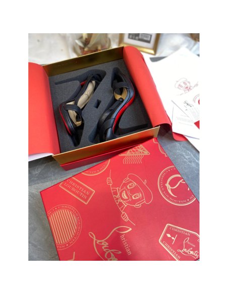 Cheap Reps Christian Louboutin Loubi Queen 100mm Sandals In Black Lambskin