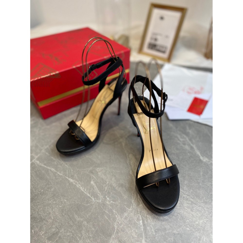 Cheap Reps Christian Louboutin Loubi Queen 100mm Sandals In Black Lambskin