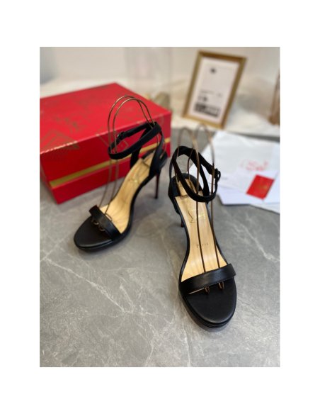 Cheap Reps Christian Louboutin Loubi Queen 100mm Sandals In Black Lambskin