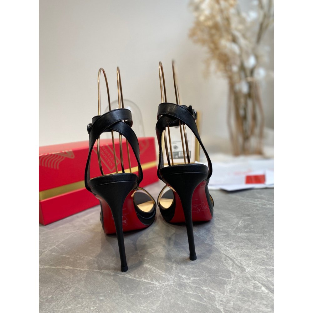 Cheap Reps Christian Louboutin Loubi Queen 100mm Sandals In Black Lambskin