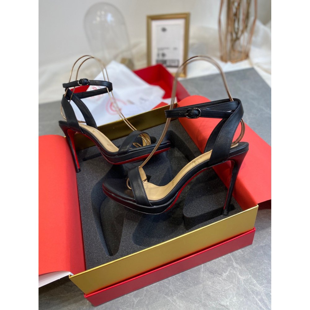 Cheap Reps Christian Louboutin Loubi Queen 100mm Sandals In Black Lambskin