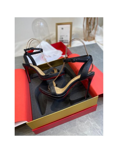 Cheap Reps Christian Louboutin Loubi Queen 100mm Sandals In Black Lambskin