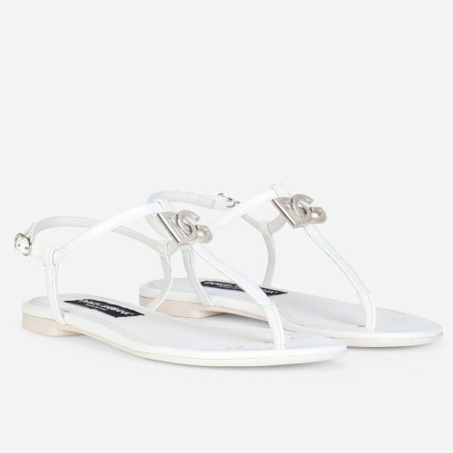 Cheap Reps Dolce Gabbana DG Thong Sandals In White Patent Leather
