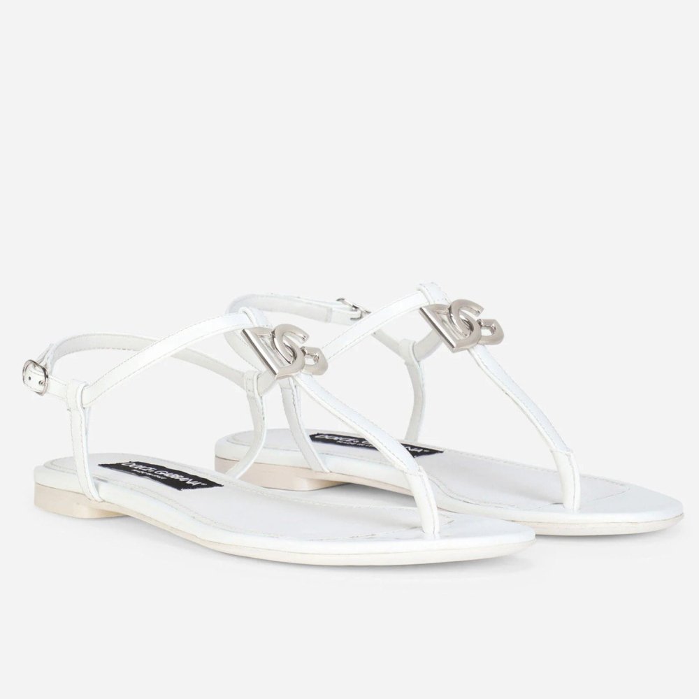 Cheap Reps Dolce Gabbana DG Thong Sandals In White Patent Leather