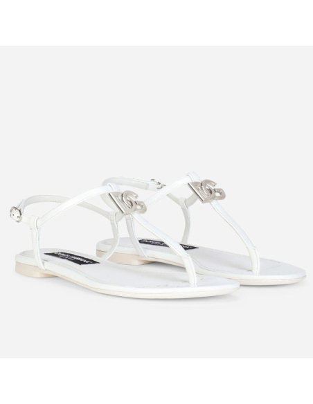 Cheap Reps Dolce Gabbana DG Thong Sandals In White Patent Leather