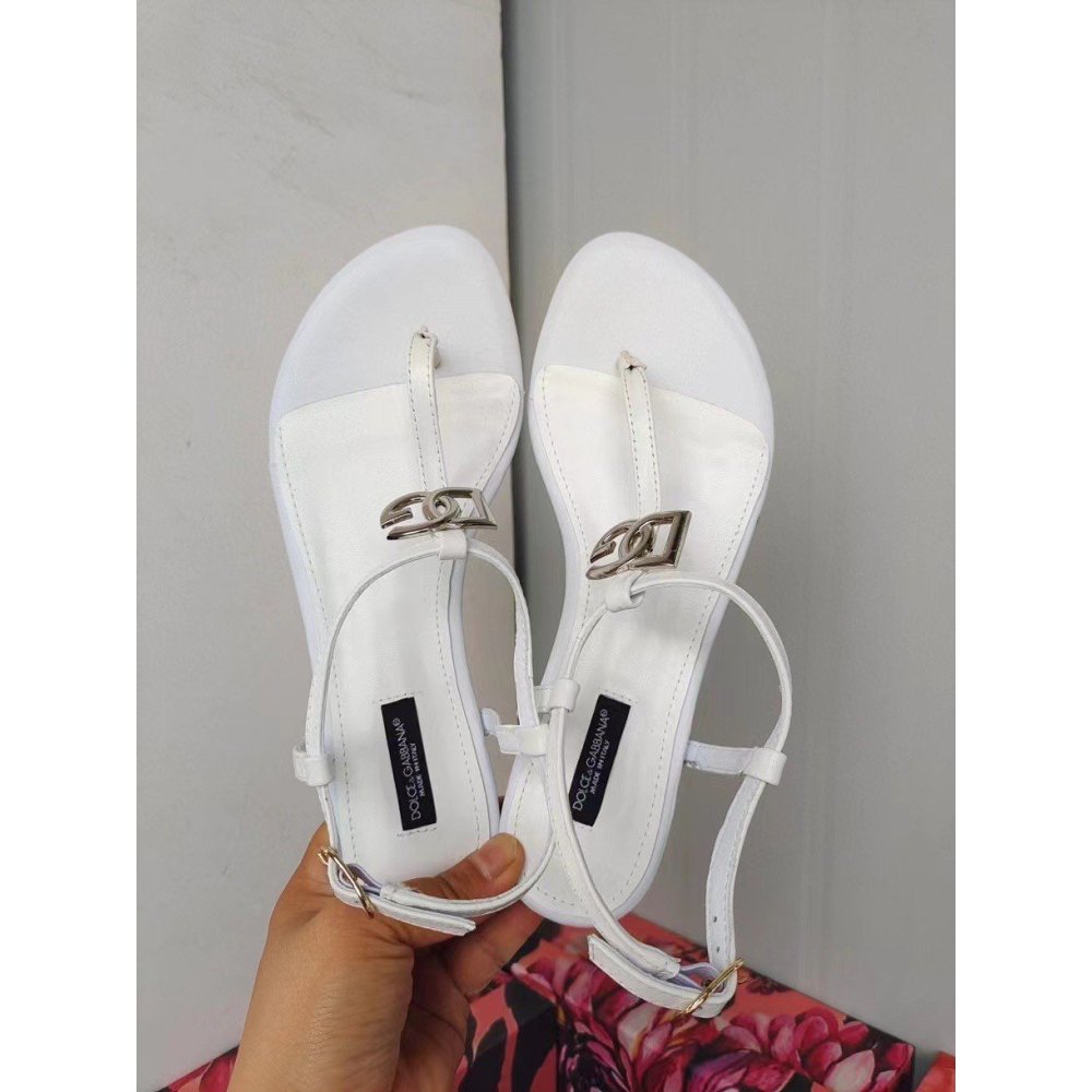 Cheap Reps Dolce Gabbana DG Thong Sandals In White Patent Leather
