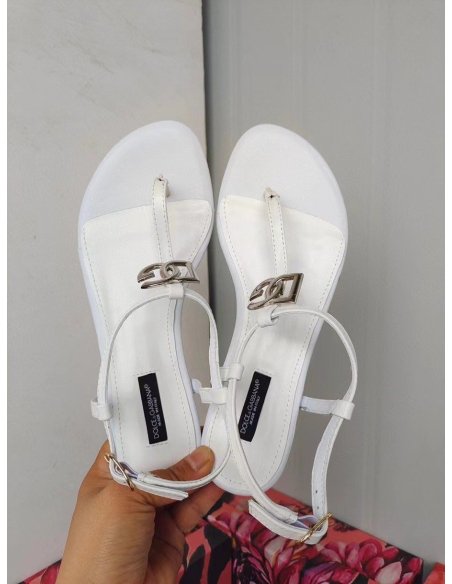 Cheap Reps Dolce Gabbana DG Thong Sandals In White Patent Leather