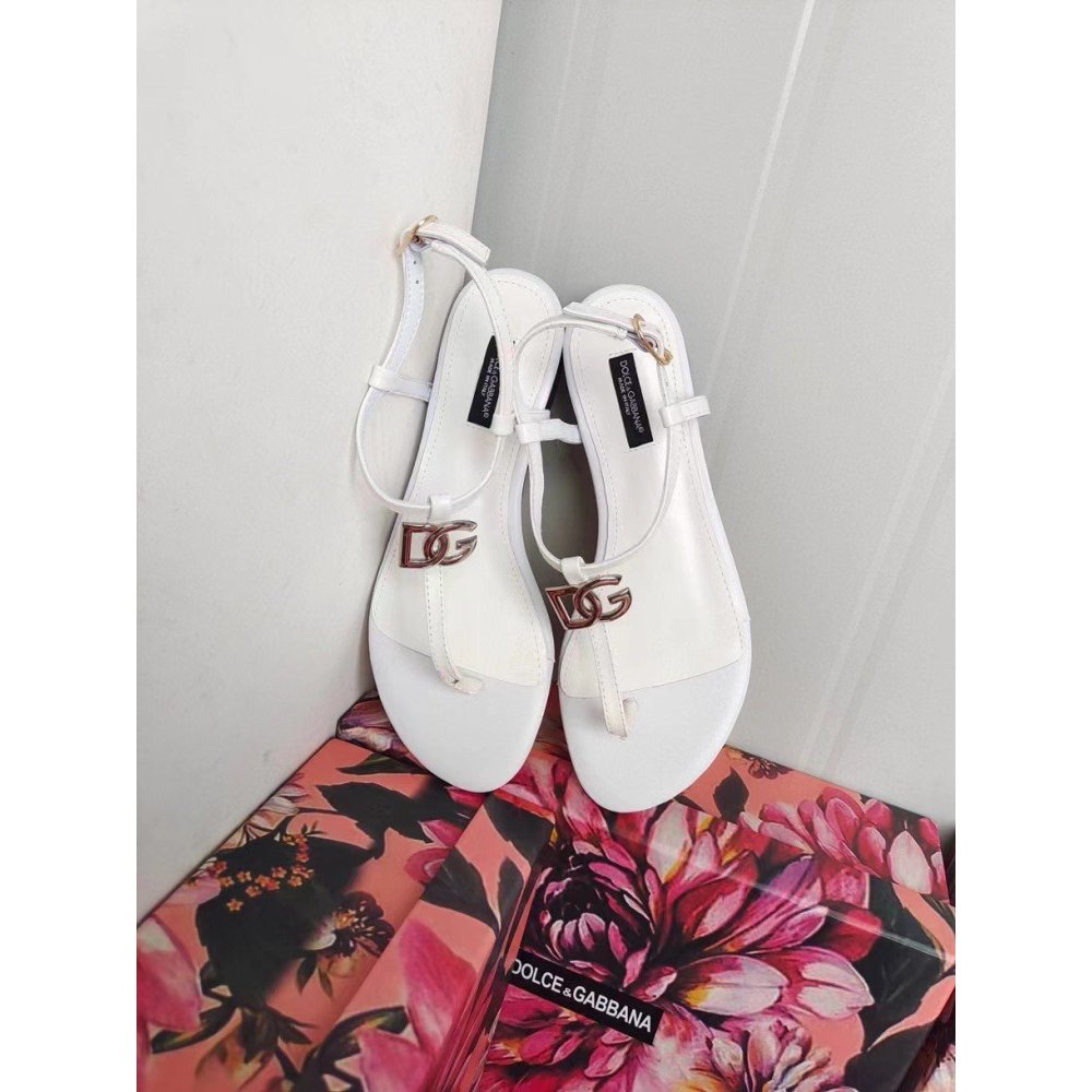 Cheap Reps Dolce Gabbana DG Thong Sandals In White Patent Leather