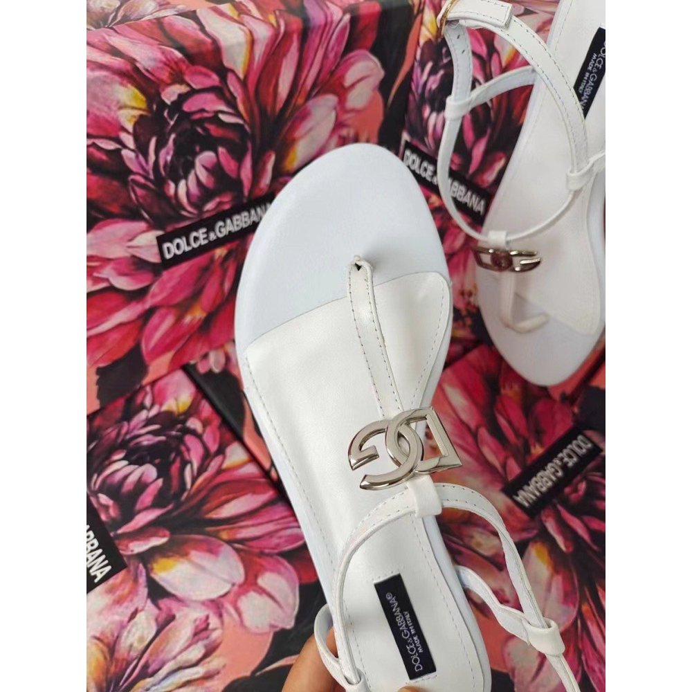 Cheap Reps Dolce Gabbana DG Thong Sandals In White Patent Leather