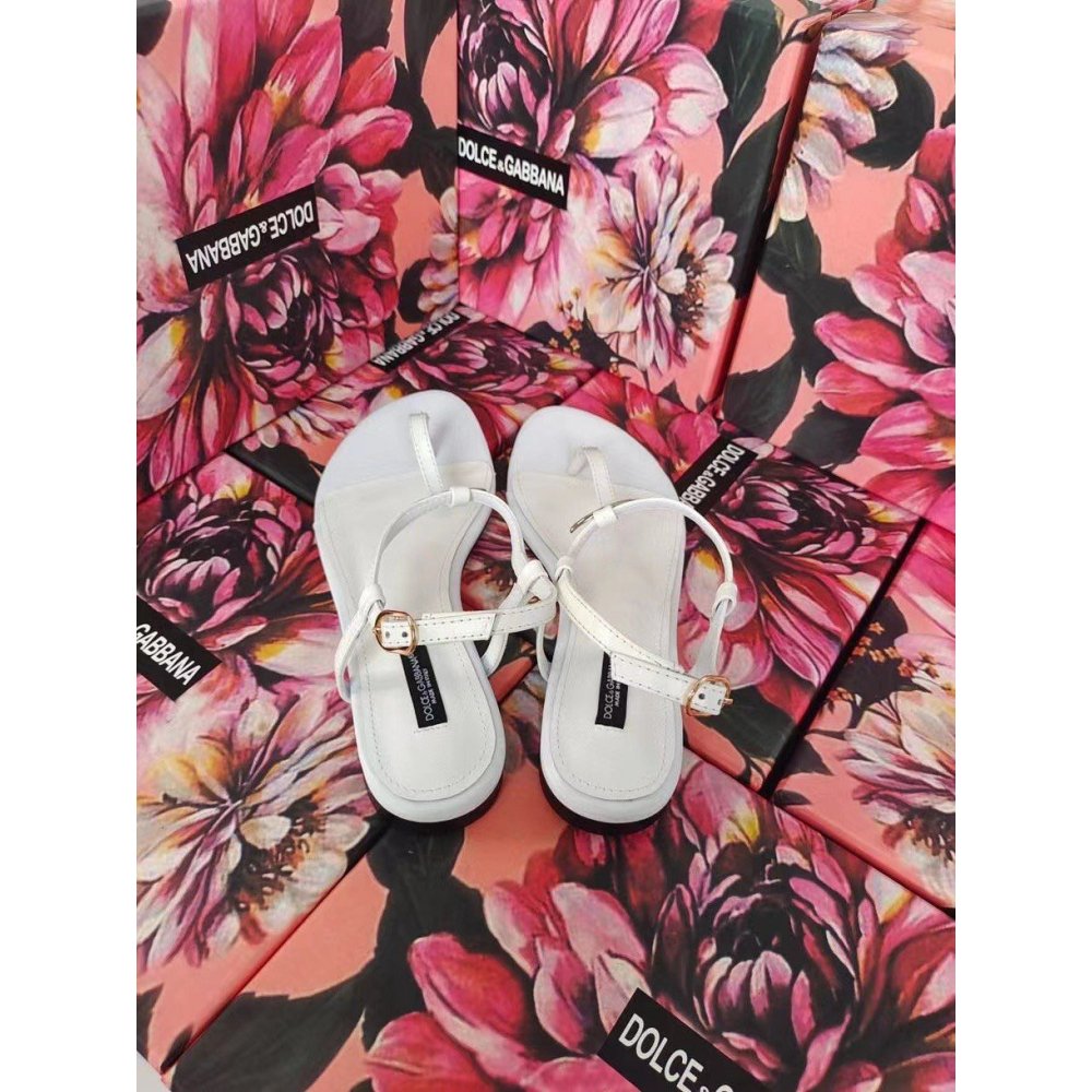 Cheap Reps Dolce Gabbana DG Thong Sandals In White Patent Leather